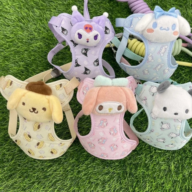 Anime Sanrio New Pochacco Traction Rope Break Free From Vest Small Cat Strap Rope Adjustable Dog Walking Leash Cartoon Kawaii