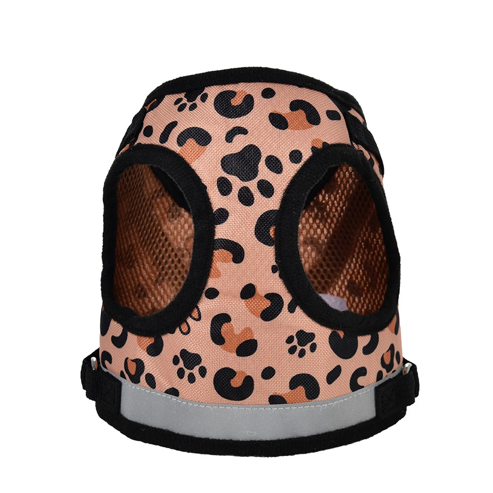 Leopard Print Dog Vest Harness No Pull Breathable Reflective Chest Strap For Small Dogs Cat Outdoor Walking Puppy Pug Supplies