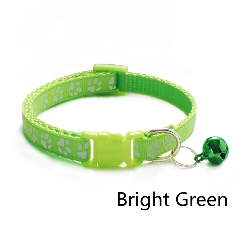 Pet Collar With Bell Cartoon Footprint Colorful Dog Puppy Cat Accessories Kitten Collar Adjustable Safety Bell Ring Necklace Pet