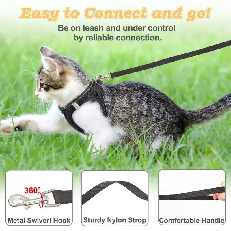 2pcs Anti-escape cat harness and leash set with reflective soft net vest, suitable for safe outdoor activities with kittens