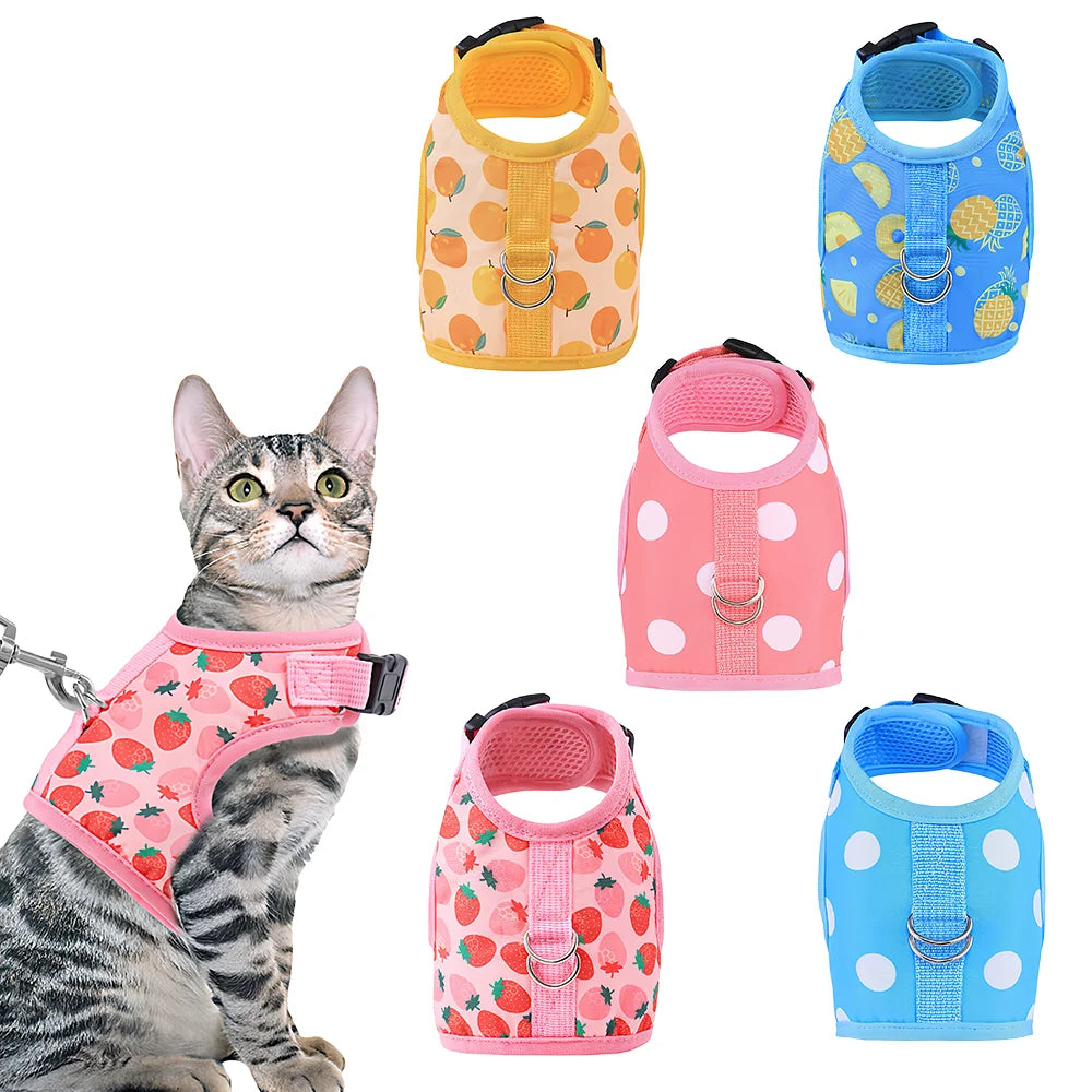 Summer Escape-Proof Cat Harness - 3D Mesh Breathable Vest with Reflective Stripes & Quick-Snap Leash Set