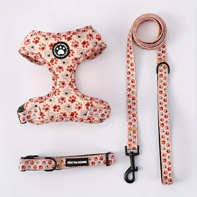 Breathable Adjustable Knit Fabric Dog Harness and Leash Set-All-Season Chest Vest with Press Buckle-for Small,Medium,Large Breed