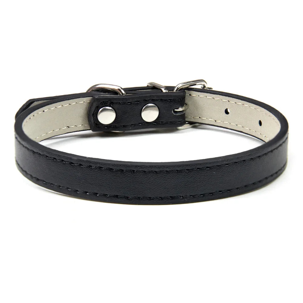 Soft Leather Solid Dog Collar Adjustable Puppy Neck Strap Safe Collars for Small Medium Big Dog Kitten Necklace Cat Accessories