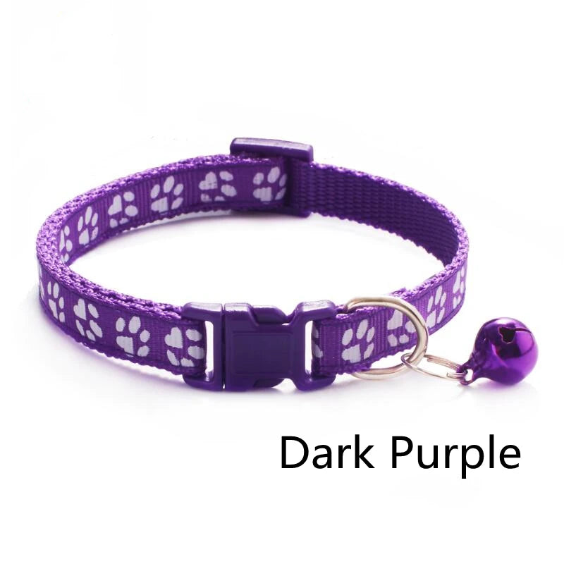 Pet Collar With Bell Cartoon Footprint Colorful Dog Puppy Cat Accessories Kitten Collar Adjustable Safety Bell Ring Necklace Pet