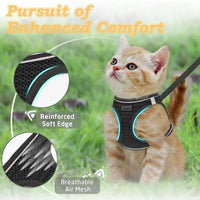 2pcs Anti-escape cat harness and leash set with reflective soft net vest, suitable for safe outdoor activities with kittens