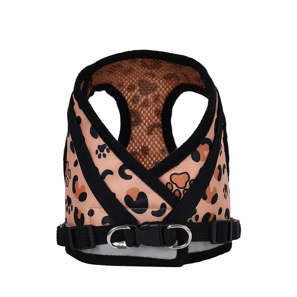 Leopard Print Dog Vest Harness No Pull Breathable Reflective Chest Strap For Small Dogs Cat Outdoor Walking Puppy Pug Supplies
