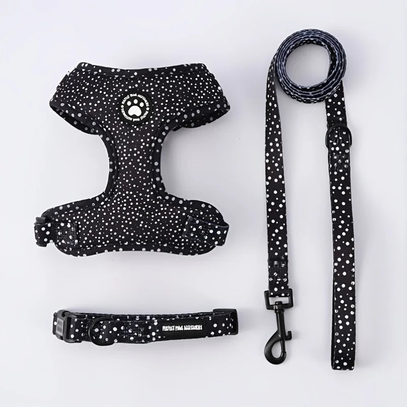 Breathable Adjustable Knit Fabric Dog Harness and Leash Set-All-Season Chest Vest with Press Buckle-for Small,Medium,Large Breed