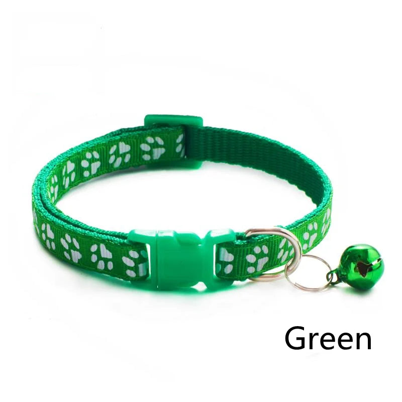 Pet Collar With Bell Cartoon Footprint Colorful Dog Puppy Cat Accessories Kitten Collar Adjustable Safety Bell Ring Necklace Pet