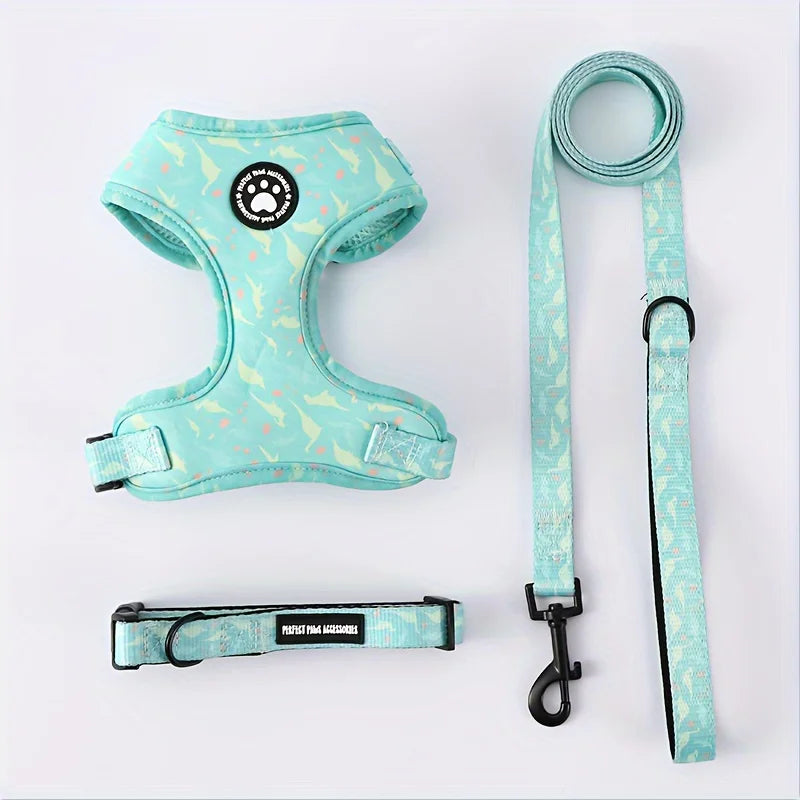 Breathable Adjustable Knit Fabric Dog Harness and Leash Set-All-Season Chest Vest with Press Buckle-for Small,Medium,Large Breed