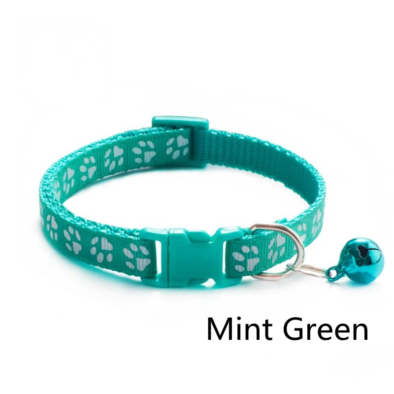 Pet Collar With Bell Cartoon Footprint Colorful Dog Puppy Cat Accessories Kitten Collar Adjustable Safety Bell Ring Necklace Pet