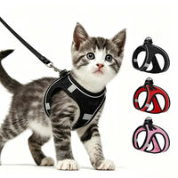 2pcs Anti-escape cat harness and leash set with reflective soft net vest, suitable for safe outdoor activities with kittens
