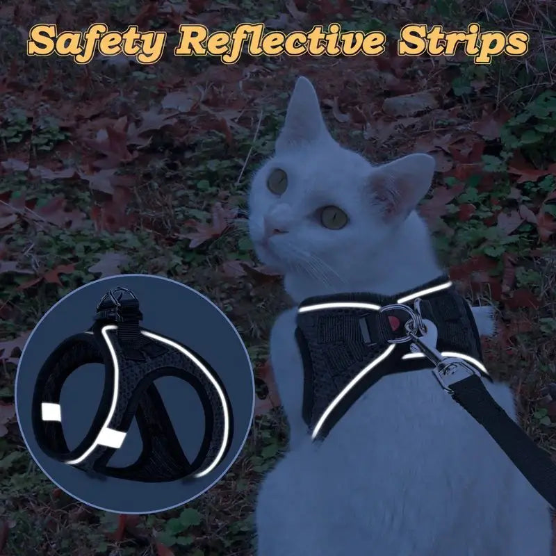2pcs Anti-escape cat harness and leash set with reflective soft net vest, suitable for safe outdoor activities with kittens