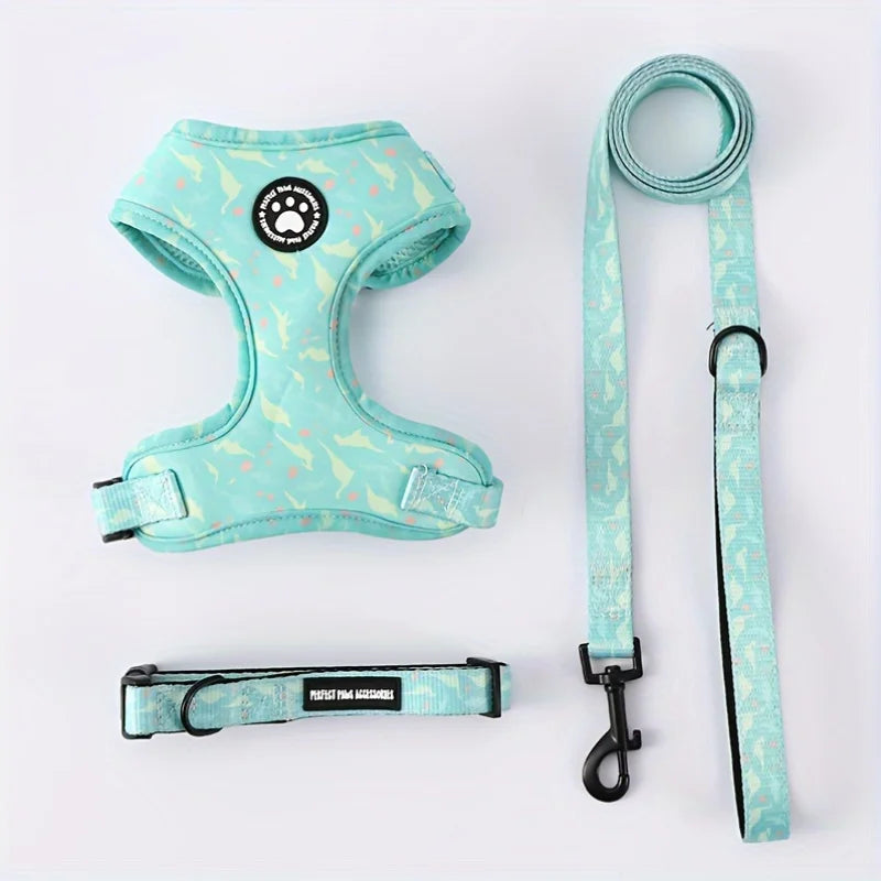 Breathable Adjustable Knit Fabric Dog Harness and Leash Set-All-Season Chest Vest with Press Buckle-for Small,Medium,Large Breed