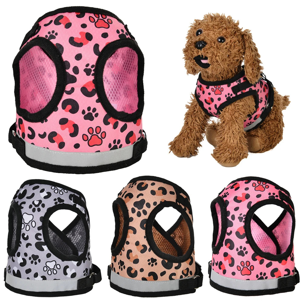 Leopard Print Dog Vest Harness No Pull Breathable Reflective Chest Strap For Small Dogs Cat Outdoor Walking Puppy Pug Supplies