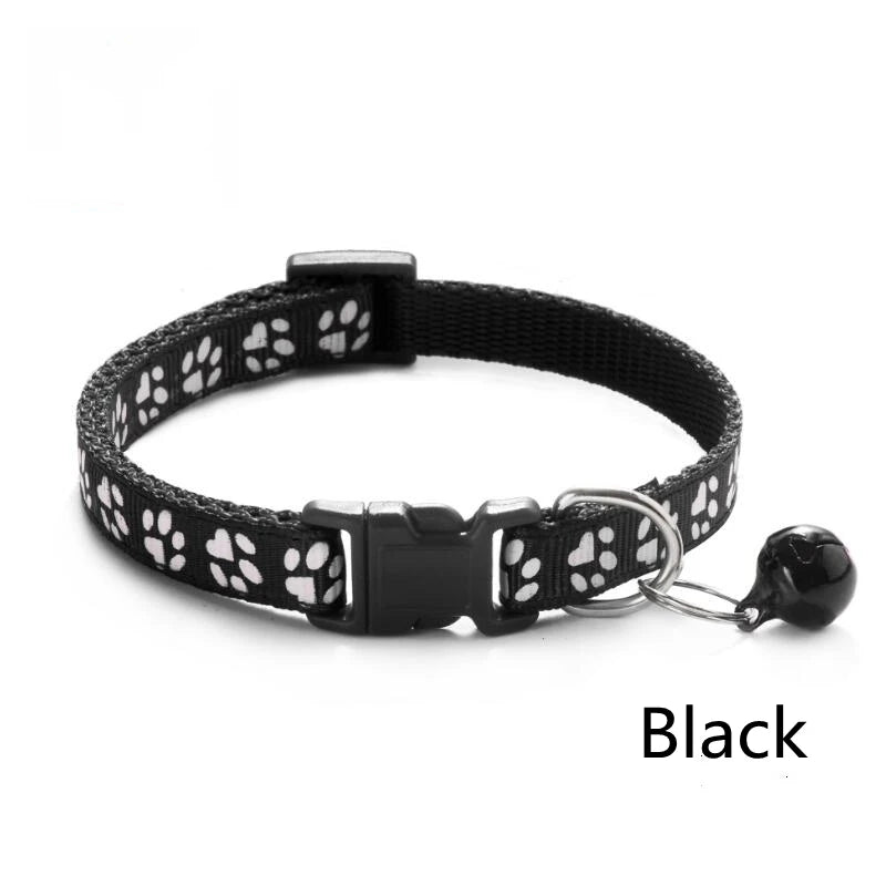 Pet Collar With Bell Cartoon Footprint Colorful Dog Puppy Cat Accessories Kitten Collar Adjustable Safety Bell Ring Necklace Pet