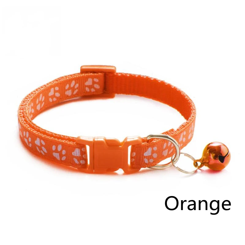 Pet Collar With Bell Cartoon Footprint Colorful Dog Puppy Cat Accessories Kitten Collar Adjustable Safety Bell Ring Necklace Pet