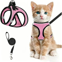 2pcs Anti-escape cat harness and leash set with reflective soft net vest, suitable for safe outdoor activities with kittens