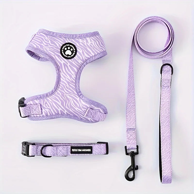 Breathable Adjustable Knit Fabric Dog Harness and Leash Set-All-Season Chest Vest with Press Buckle-for Small,Medium,Large Breed