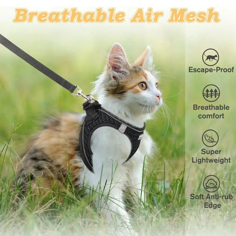 2pcs Anti-escape cat harness and leash set with reflective soft net vest, suitable for safe outdoor activities with kittens