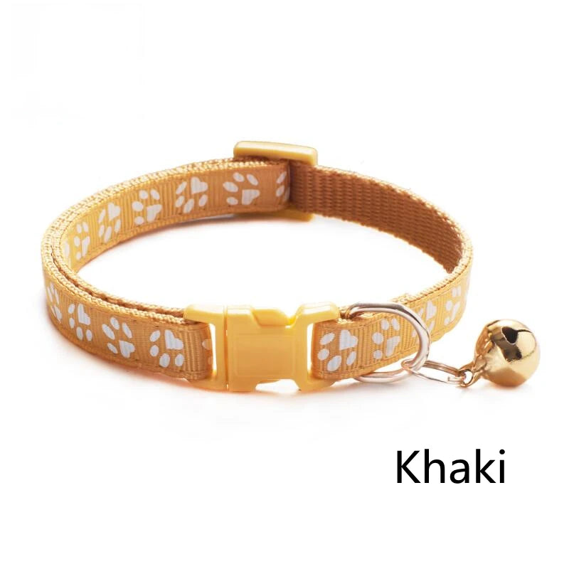 Pet Collar With Bell Cartoon Footprint Colorful Dog Puppy Cat Accessories Kitten Collar Adjustable Safety Bell Ring Necklace Pet