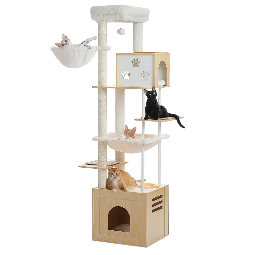 Arbre à Chat Meuble en Bois avec Niche Empreinte
