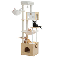 Arbre à Chat Meuble en Bois avec Niche Empreinte