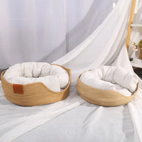 Bamboo Weaving Cat Bed Sofa House - Eco-Friendly Warm Pet Nest for Indoor Cats, Small Medium Cat Furniture Pet Sleeping Supplies