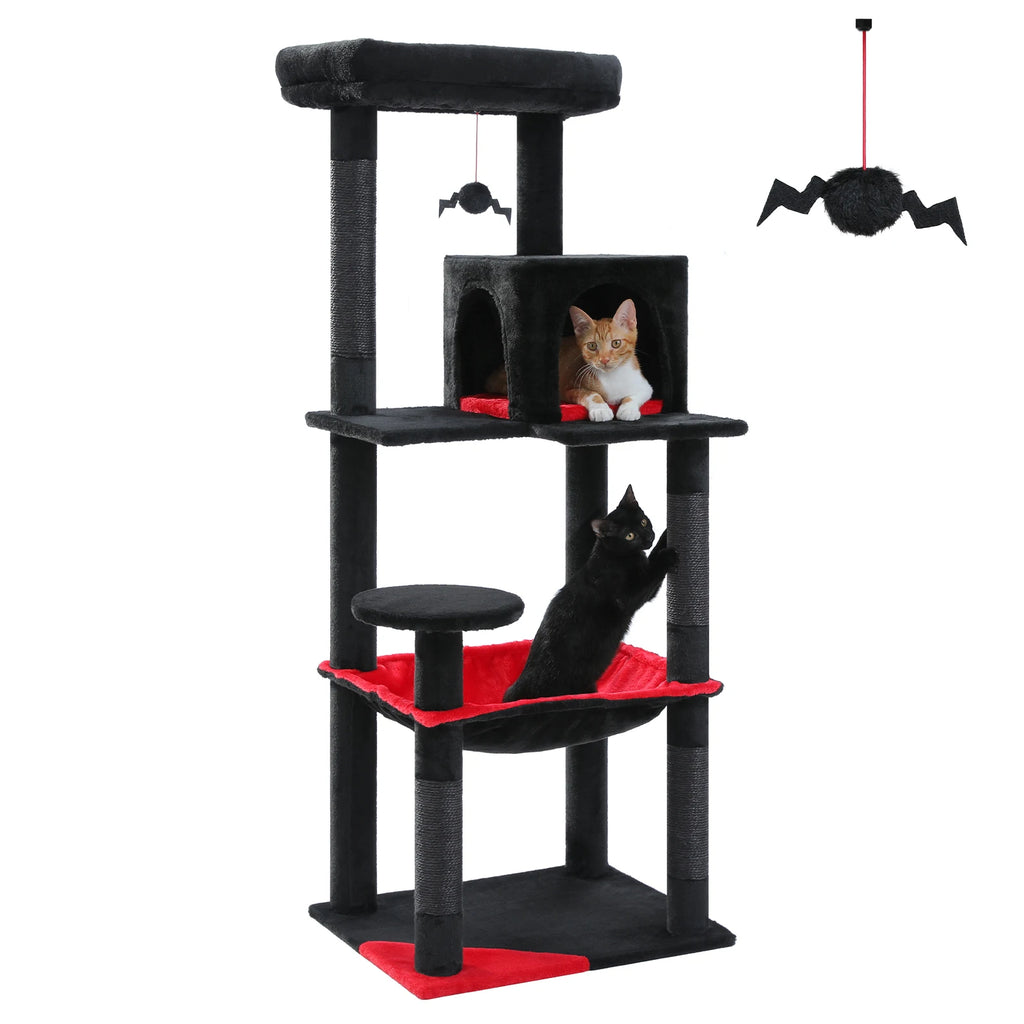 Arbre à Chat Gris avec Double Niche et Hamac