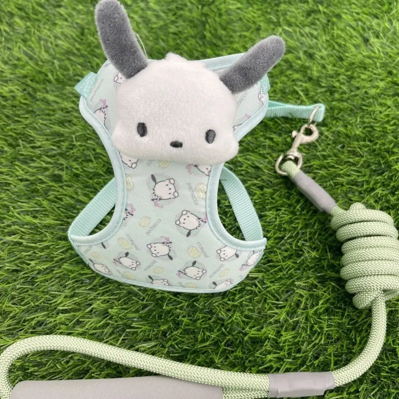 Anime Sanrio New Pochacco Traction Rope Break Free From Vest Small Cat Strap Rope Adjustable Dog Walking Leash Cartoon Kawaii