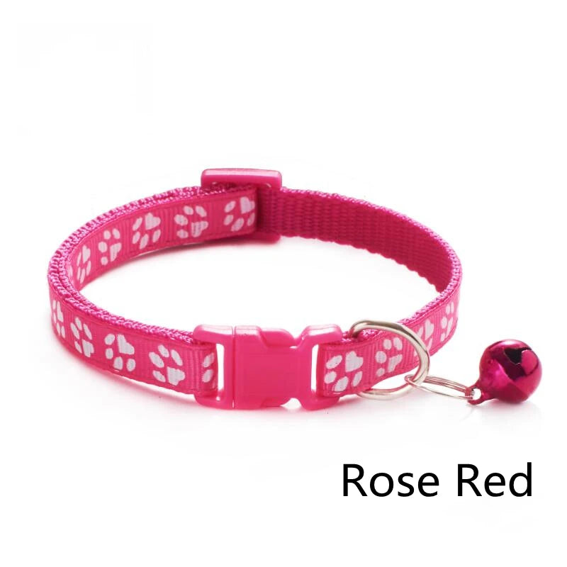 Pet Collar With Bell Cartoon Footprint Colorful Dog Puppy Cat Accessories Kitten Collar Adjustable Safety Bell Ring Necklace Pet