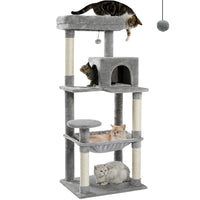 Arbre à Chat Gris avec Double Niche et Hamac